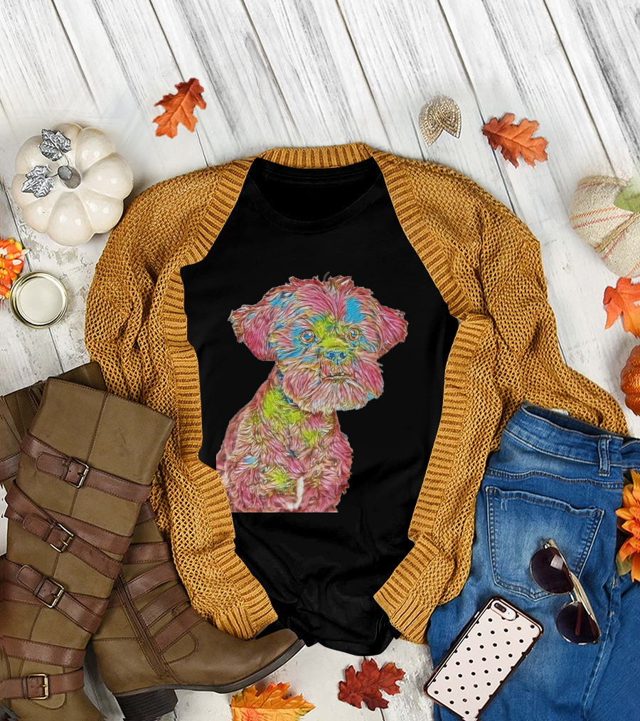 Cute Colorful Small Mixed Breed Dog Headshot T-Shirt
