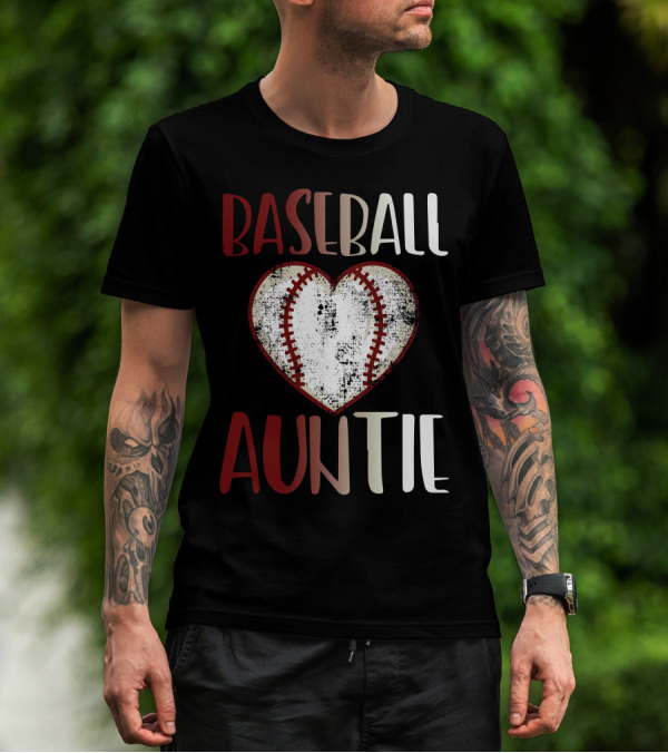 BASEBALL AUNTIE HEART SHAPE STITCHED BALL T-Shirt