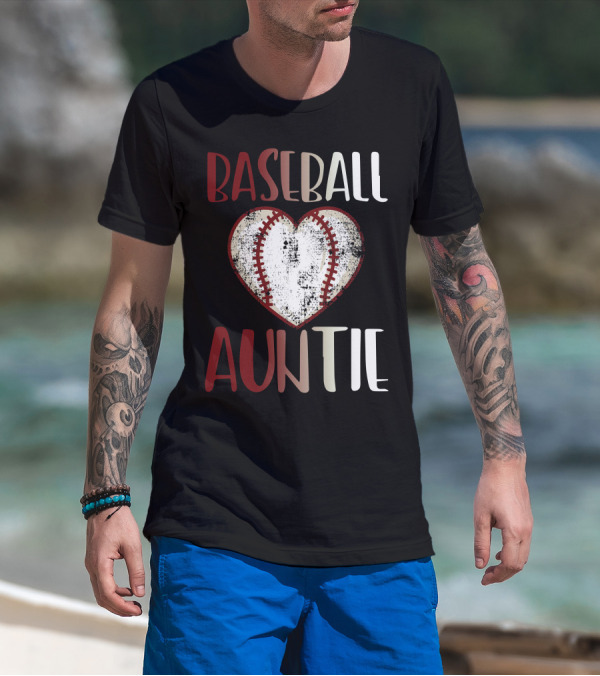 BASEBALL AUNTIE HEART SHAPE STITCHED BALL T-Shirt
