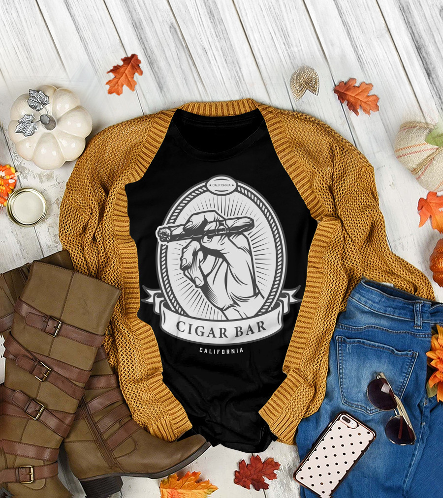 Cigar Bar California Hand Holding Cigar Emblem T-Shirt