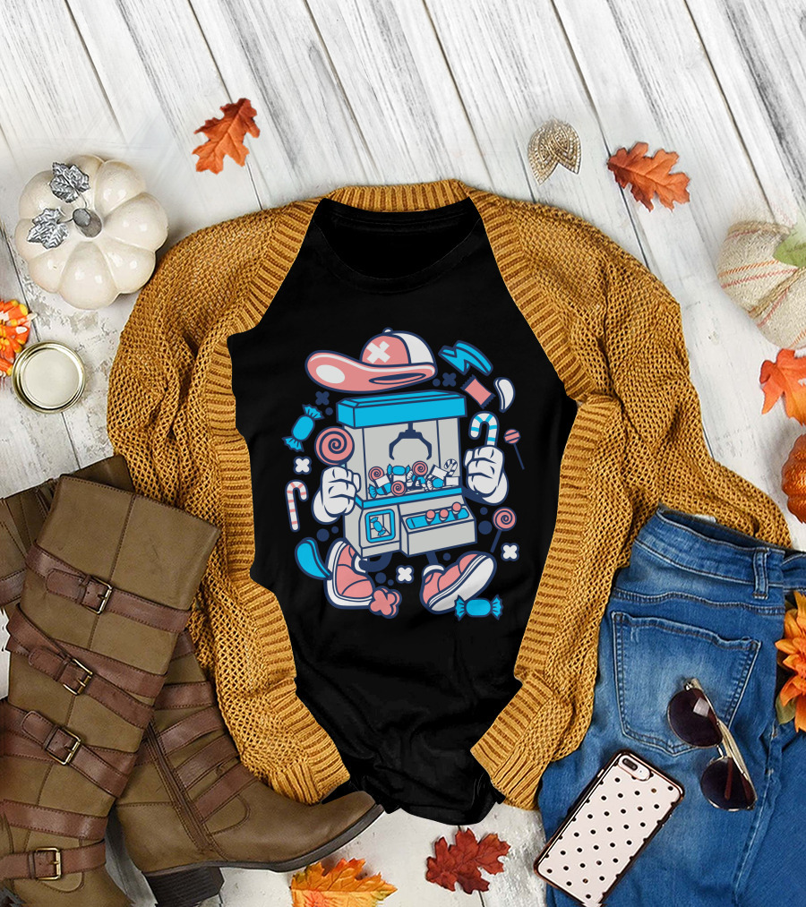 Crane Machine Candy Collector Cartoon T-Shirt