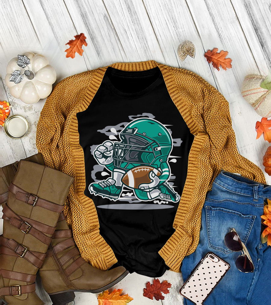 Football Player Cartoon Running with Ball T-Shirt
