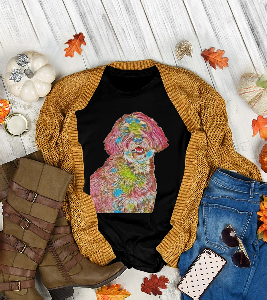 Head Shot Of Colorful Poodle Mix Breed T-Shirt