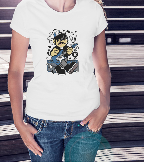 Kid Rockstar Blue Guitar With Cap And Amplifiers T-Shirt