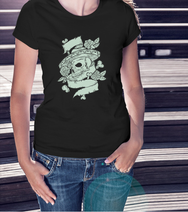 Skull Tattoo Sombrero Roses And Bones T-Shirt