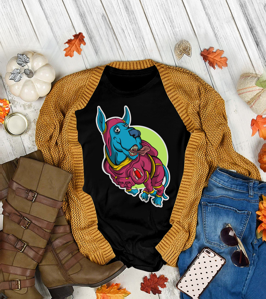 Space Dog Blue Cartoon in Red Suit T-Shirt