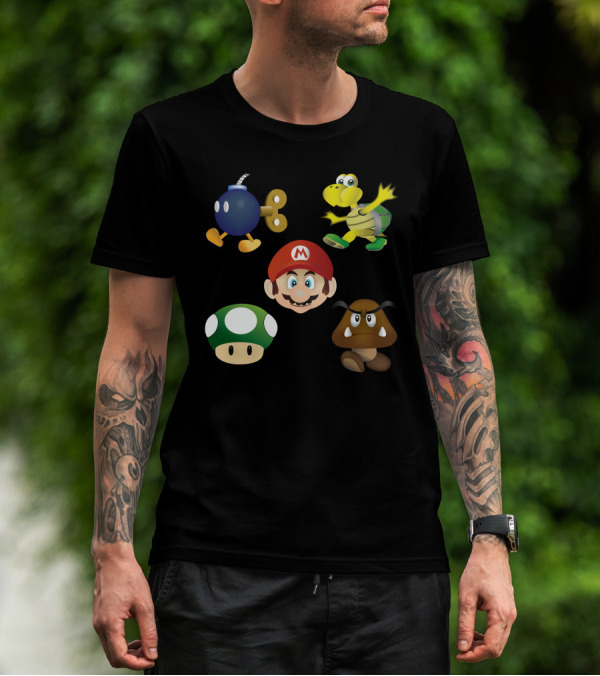 Supermario All Characters Mario Goomba Koopa Troopa Bob-omb Mushroom T-Shirt