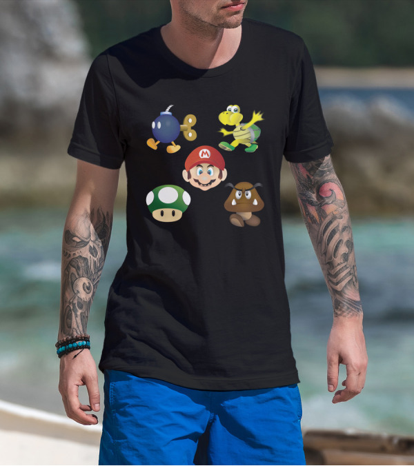Supermario All Characters Mario Goomba Koopa Troopa Bob-omb Mushroom T-Shirt