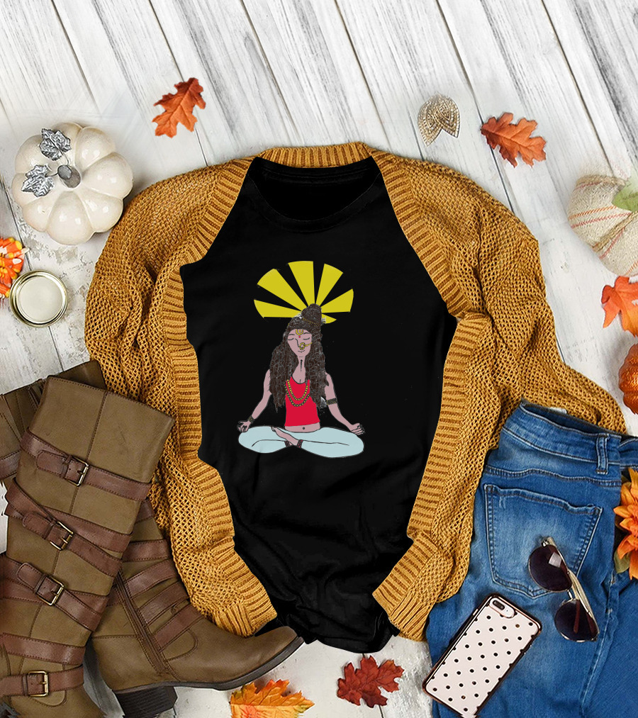 Yogini Meditating with Radiant Aura and Jewelry in Lotus Pose T-Shirt