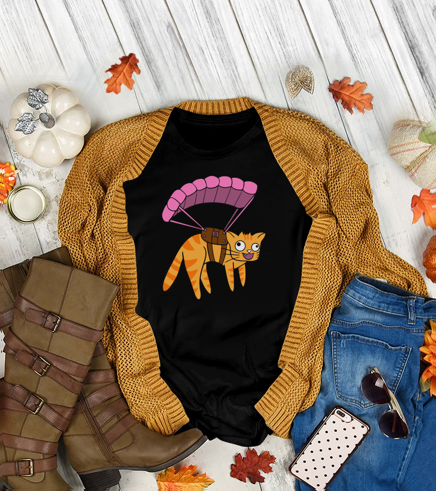 Derpy Cat Parachuting Adventure T-Shirt