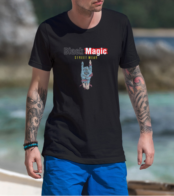 Black Magic Street Wear Zombie Hand 666 Sign T-Shirt