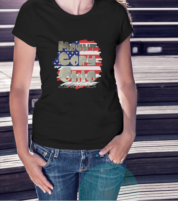 Mount Cory Ohio American Flag Background T-Shirt