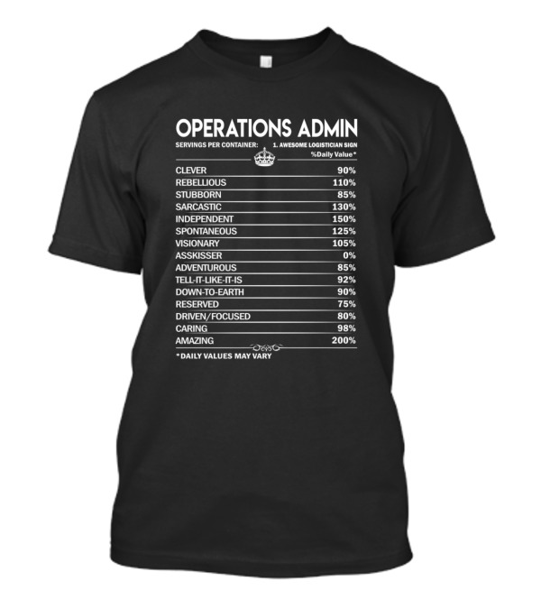 OPERATIONS ADMIN SERVINGS CLEVER REBELLIOUS STUBBORN SARCASTIC INDEPENDENT SPONTANEOUS VISIONARY ADVENTUROUS CARING AMAZING DAILY VALUES T-Shirt