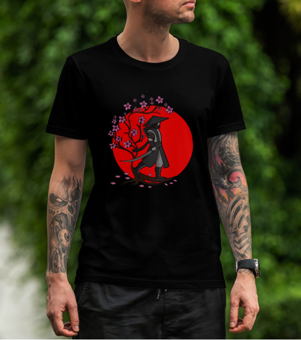 Sakura Samurai Cherry Blossom Warrior Red Sun T-Shirt