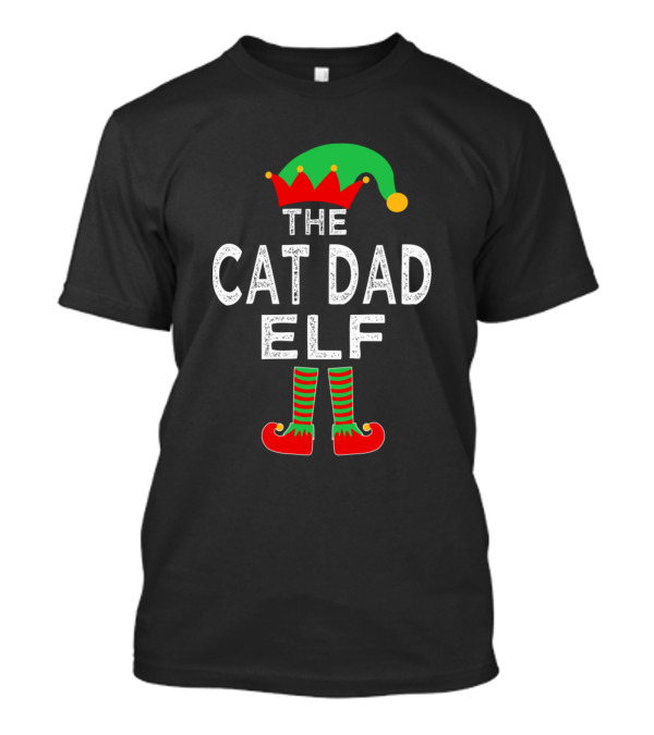 The Cat Dad Elf Christmas Hat And Striped Shoes T-Shirt