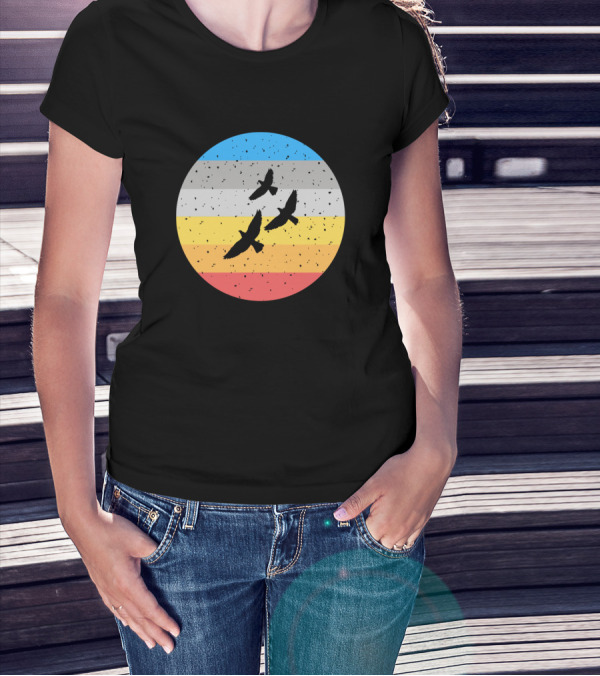 Three Birds In Flight Retro Sunset Circle T-Shirt