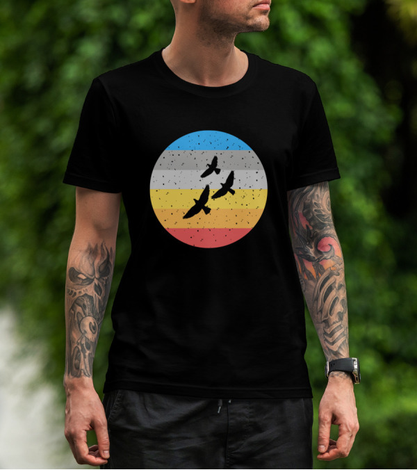 Three Birds In Flight Retro Sunset Circle T-Shirt
