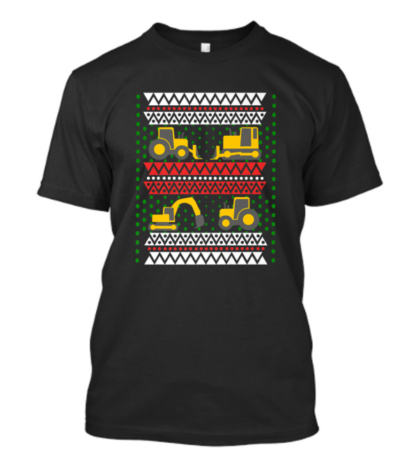Excavator Tractor Bulldozer Pattern With Zigzag And Dots T-Shirt