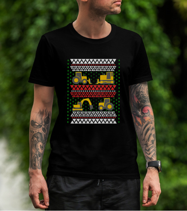 Excavator Tractor Bulldozer Pattern With Zigzag And Dots T-Shirt