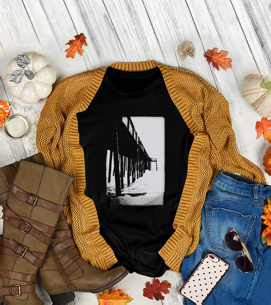 Long Walk Short Pier Black and White Pier Ocean Scene T-Shirt
