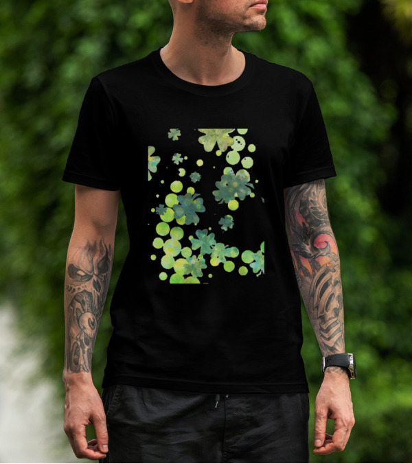 Lucky Four Leaf Clovers Pattern With Vibrant Green And Yellow Circles T-Shirt