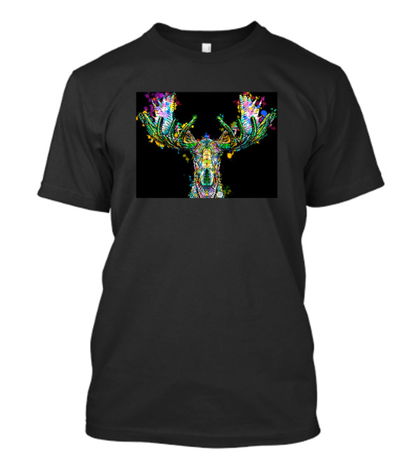 Moose Watercolor And Ink Vibrant Colorful Splatter T-Shirt