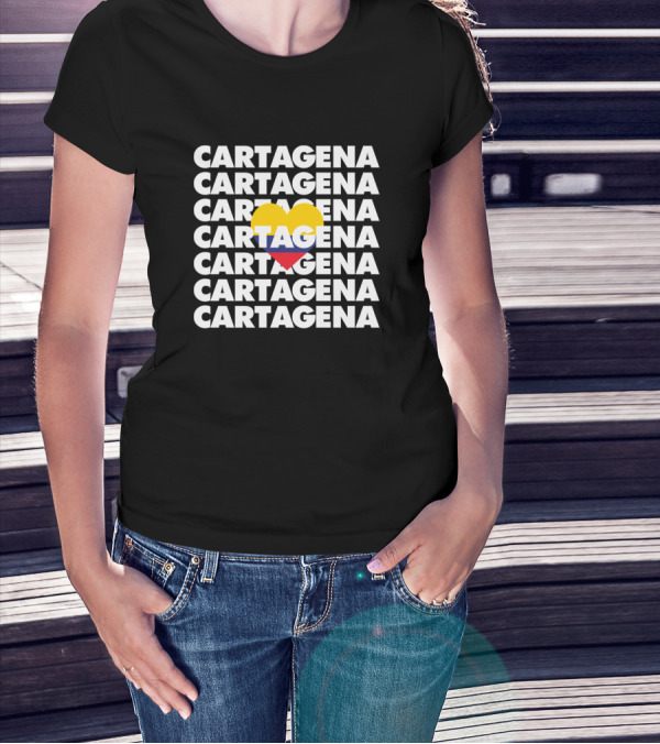 Cartagena Heart TAG Colombia Repeated Text T-Shirt