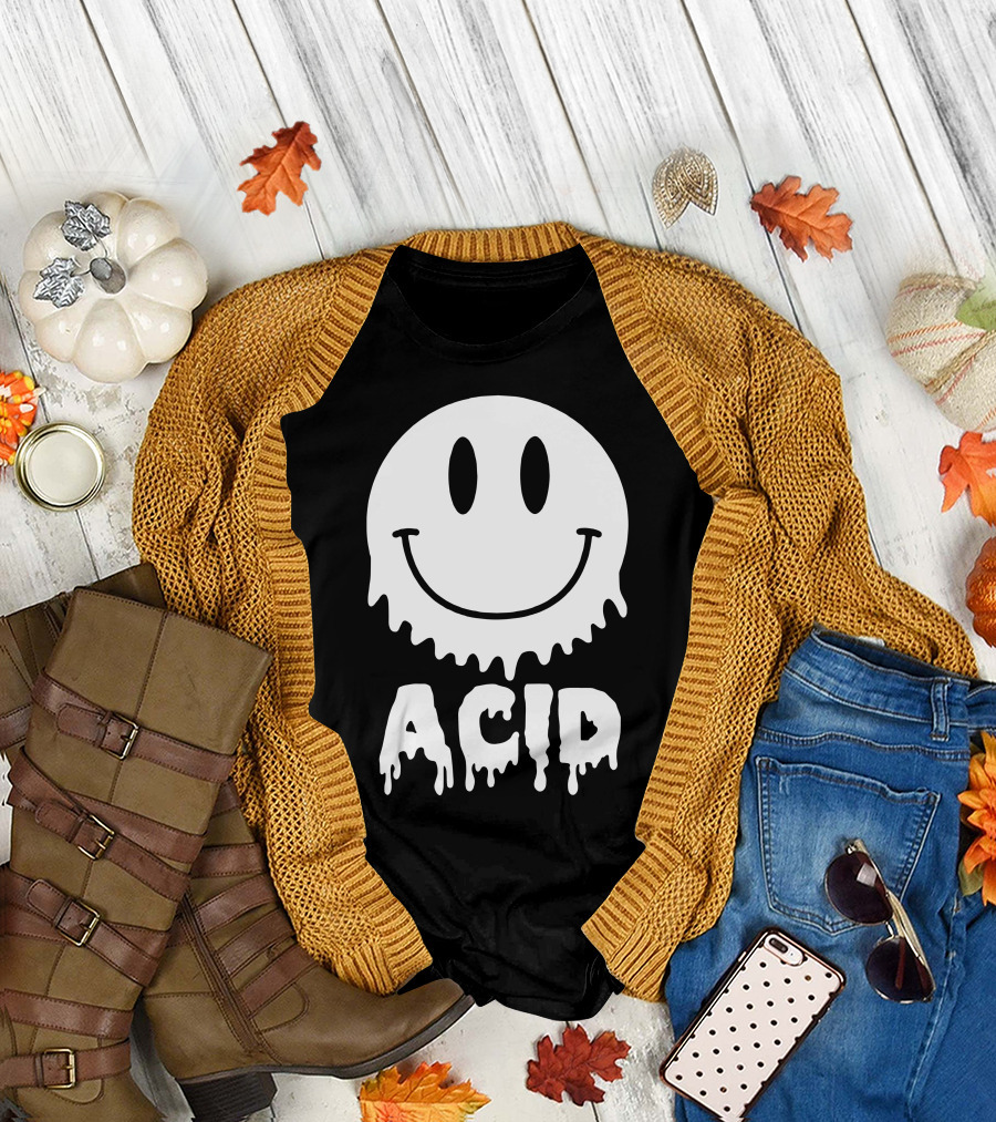 Acid Smiley Face Melting Drip T-Shirt