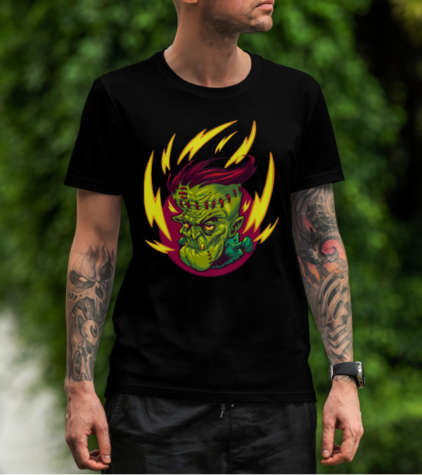 Funkenstein Electric Monster With Lightning Hair And Bolts T-Shirt