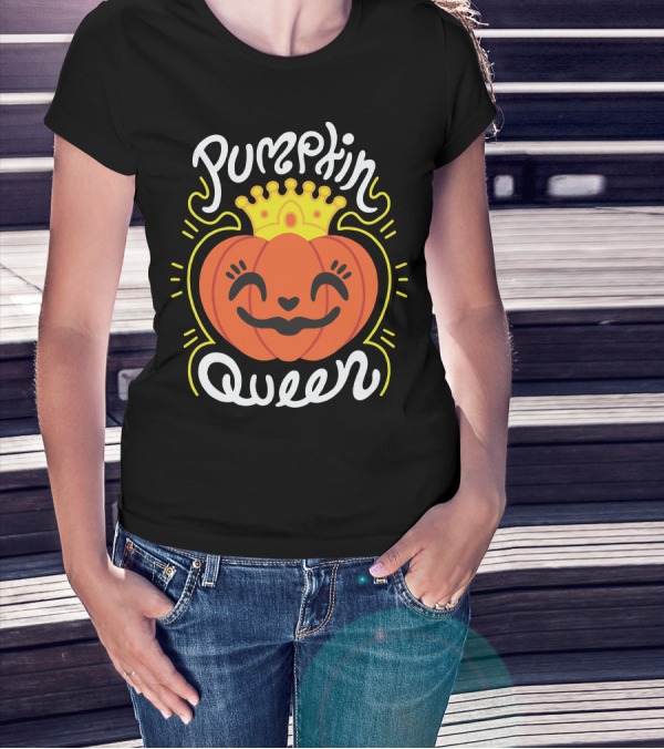 Pumpkin Queen Crowned Smiling Pumpkin T-Shirt