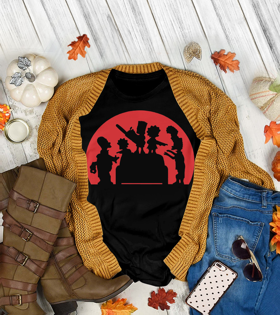 Simpsons Nightmare Silhouettes with Red Moon Background T-Shirt