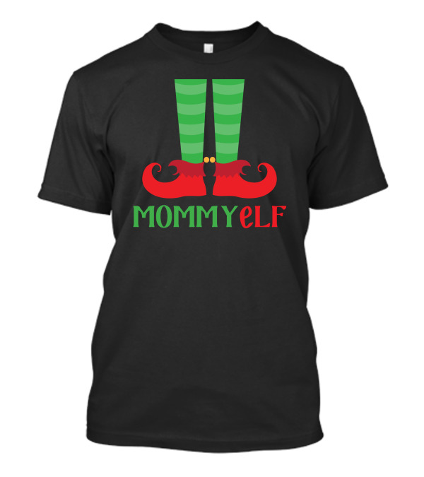 Mommy Elf Christmas Striped Elf Legs And Shoes T-Shirt