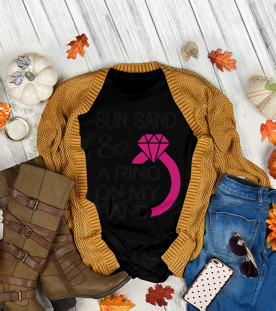 Sun Sand and a Ring on My Hand with Heart and Pink Diamond Ring T-Shirt