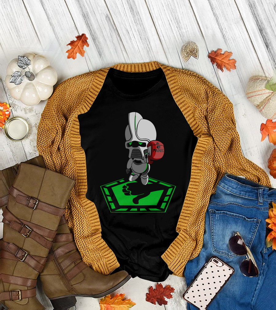 Panic Robot on Green Cursor in The HitchhikerS Guide To The Galactica T-Shirt