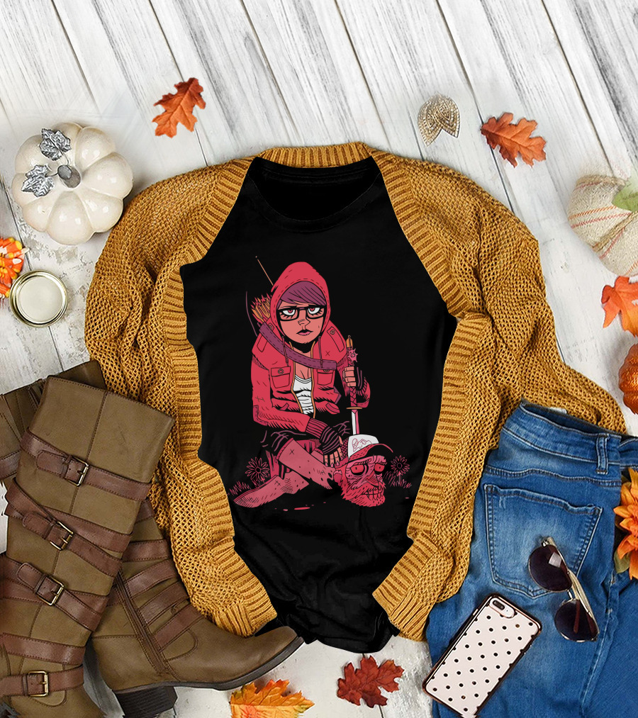 Survivalist Archer with Zombie Head and Bow in Hooded Jacket T-Shirt