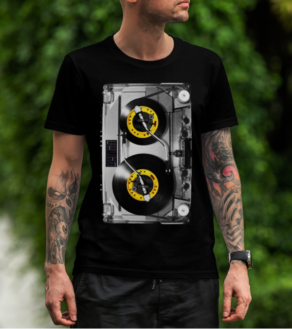 Cassette Tape Vinyl Record Turntable DJ Mix Analog Music T-Shirt