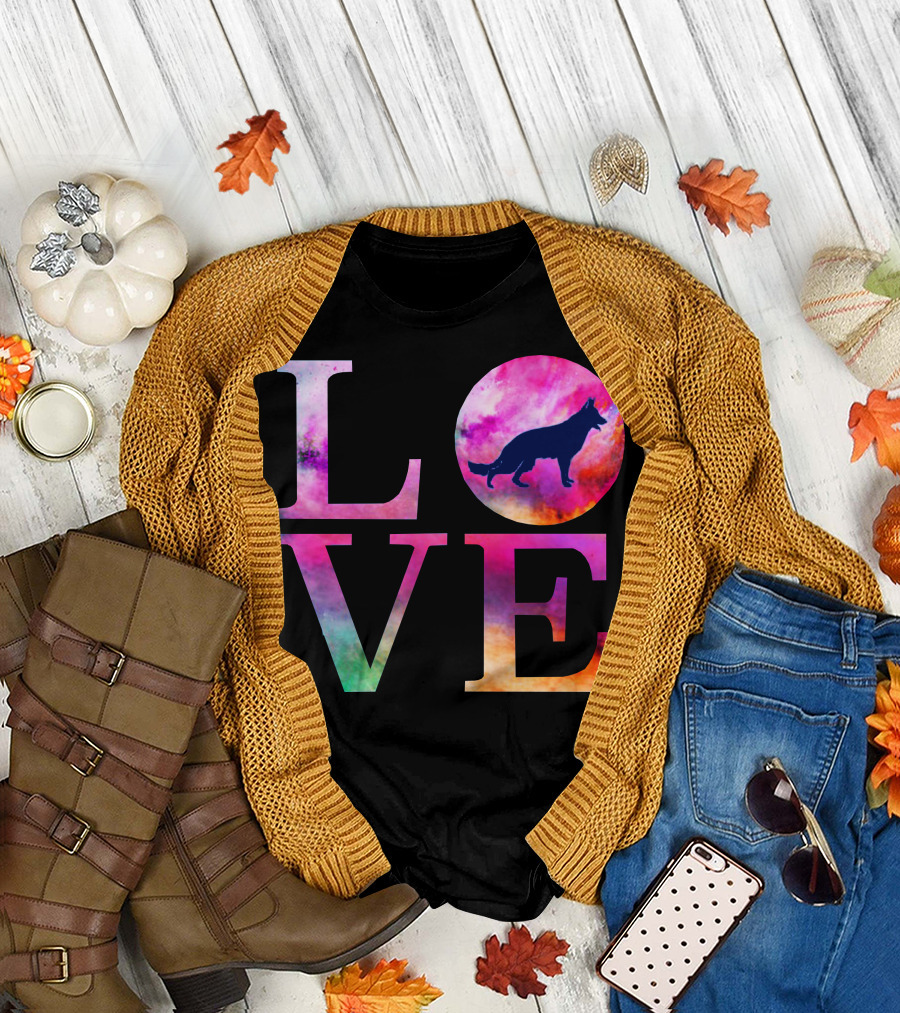 Love German Shepherd Dog Colorful Pink T-Shirt