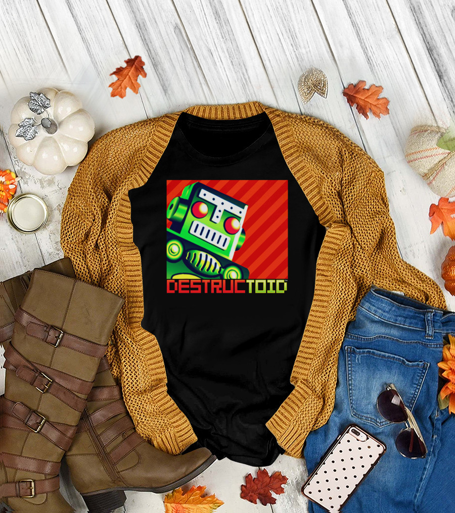 Destructoid Retro Robot Icon in Bold Colors T-Shirt