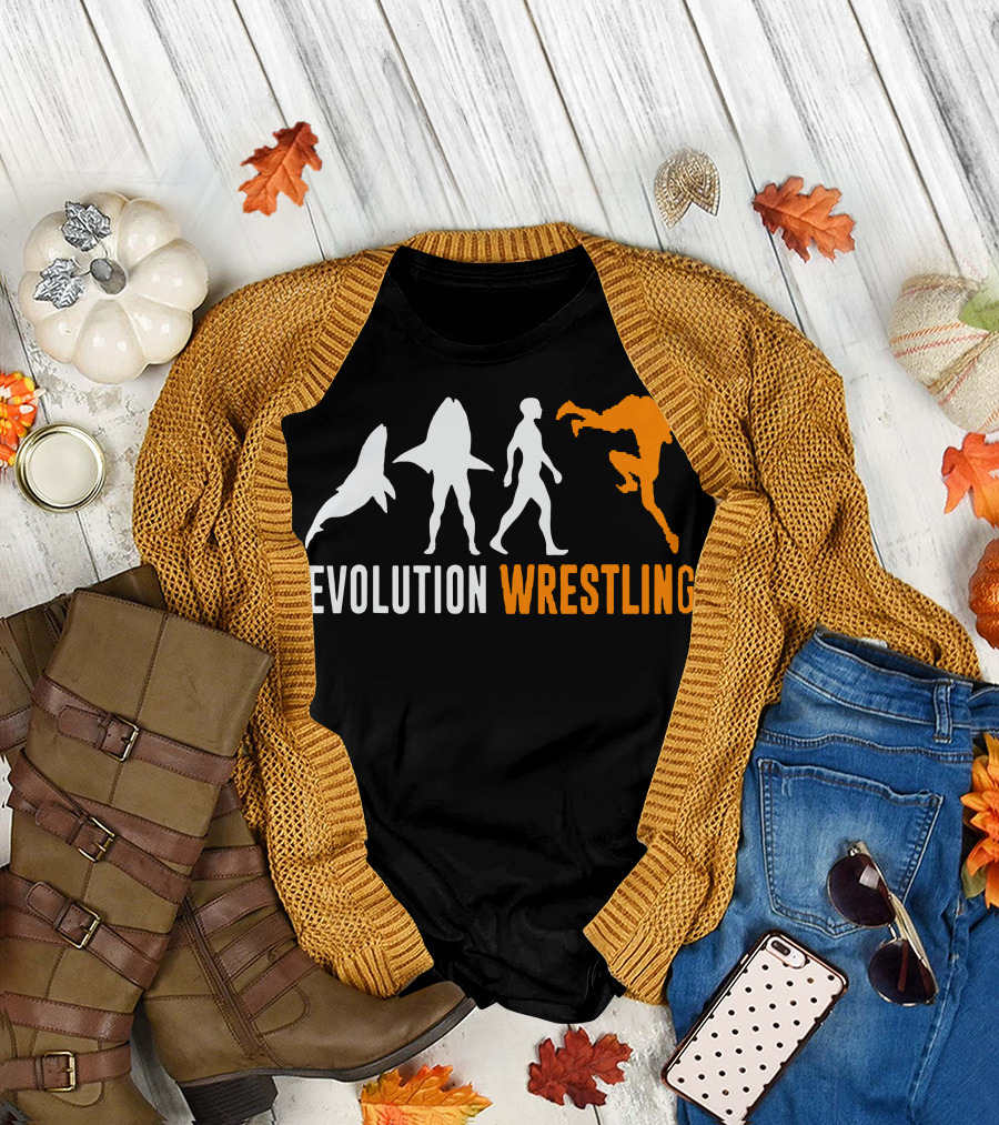 Evolution of Fishes to Human Wrestling Humor T-Shirt
