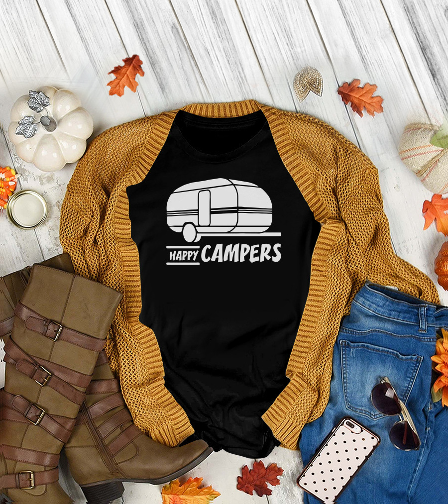 Happy Campers Vintage Camper Caravan Adventure T-Shirt