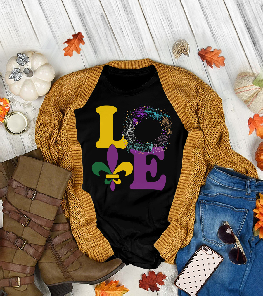 Love Mardi Gras Fleur-de-Lis Feather T-Shirt