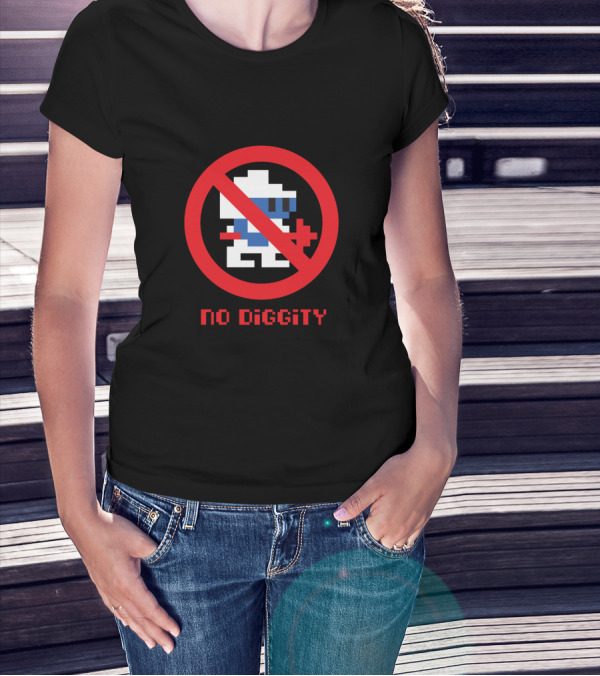 No Diggity Retro Pixel Character Prohibition Circle T-Shirt