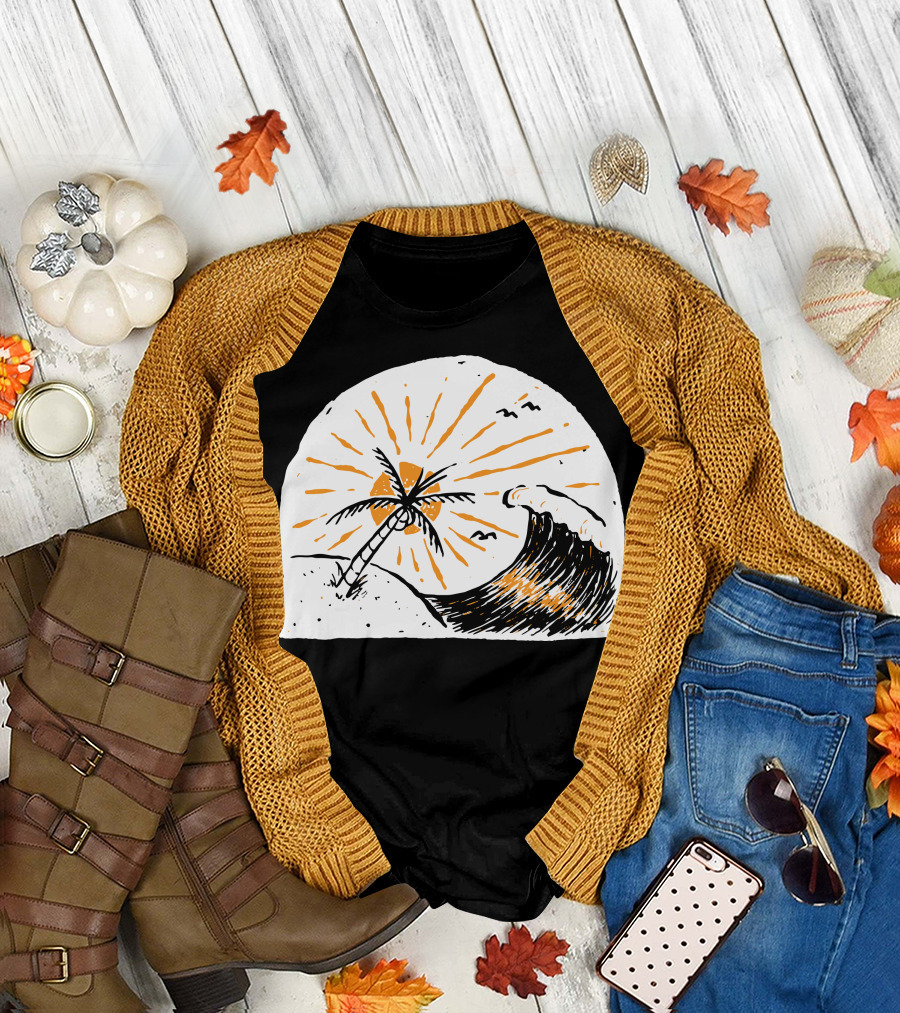 759 Beauty Wave Palm Sunset Surf Scene T-Shirt