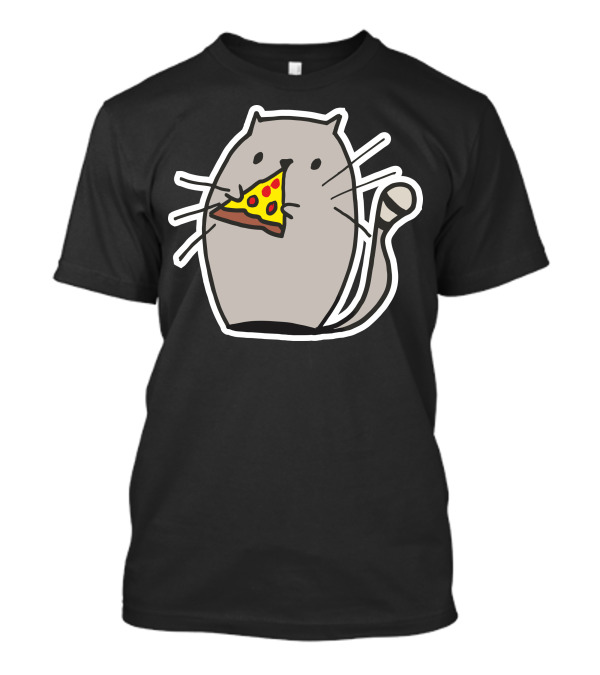 Cat Eating Pizza Slice Icon With Whiskers And Tail T-Shirt