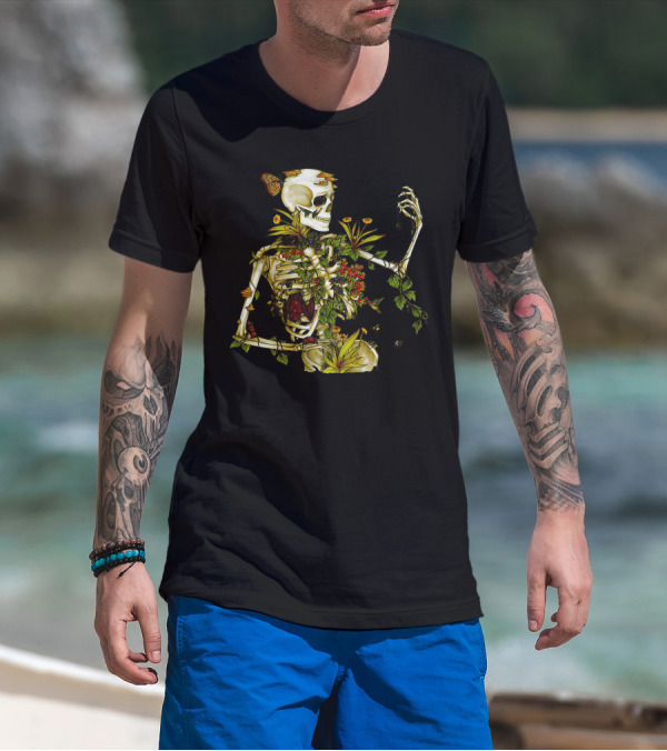 Bones And Botany Skeleton With Flowers And Vines T-Shirt