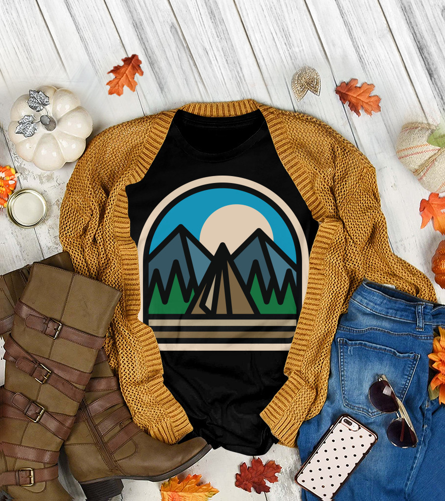 Camp Bold Mountain Adventure Moonlit Tent Scene T-Shirt