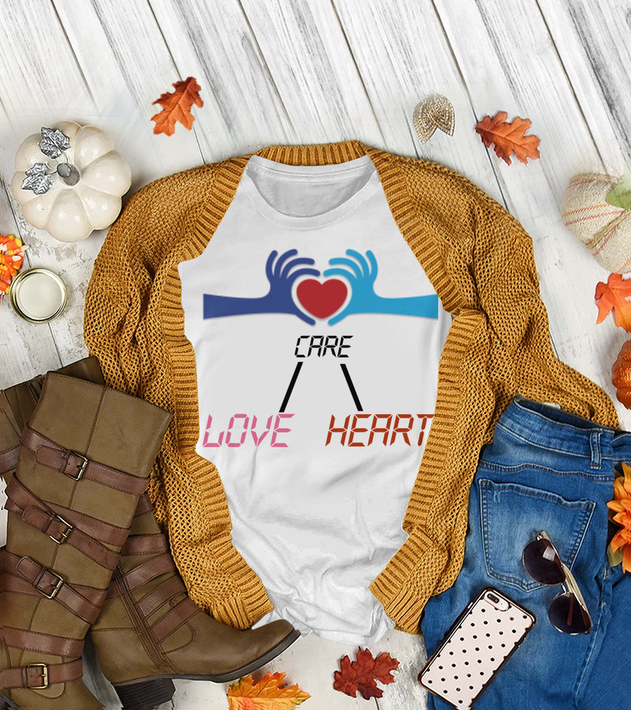 Care Heart Love Hands Red Heart Blue Hands T-Shirt