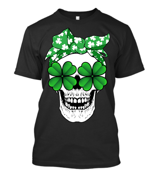 Clover Skull Bandana With Shamrock Glasses T-Shirt