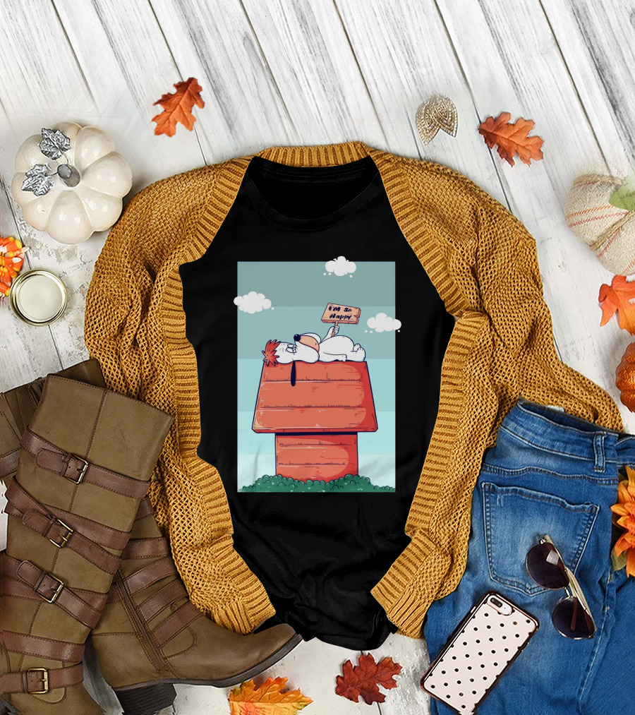 Droopy Snoopy Kennel I'm So Happy Doghouse Cloud T-Shirt