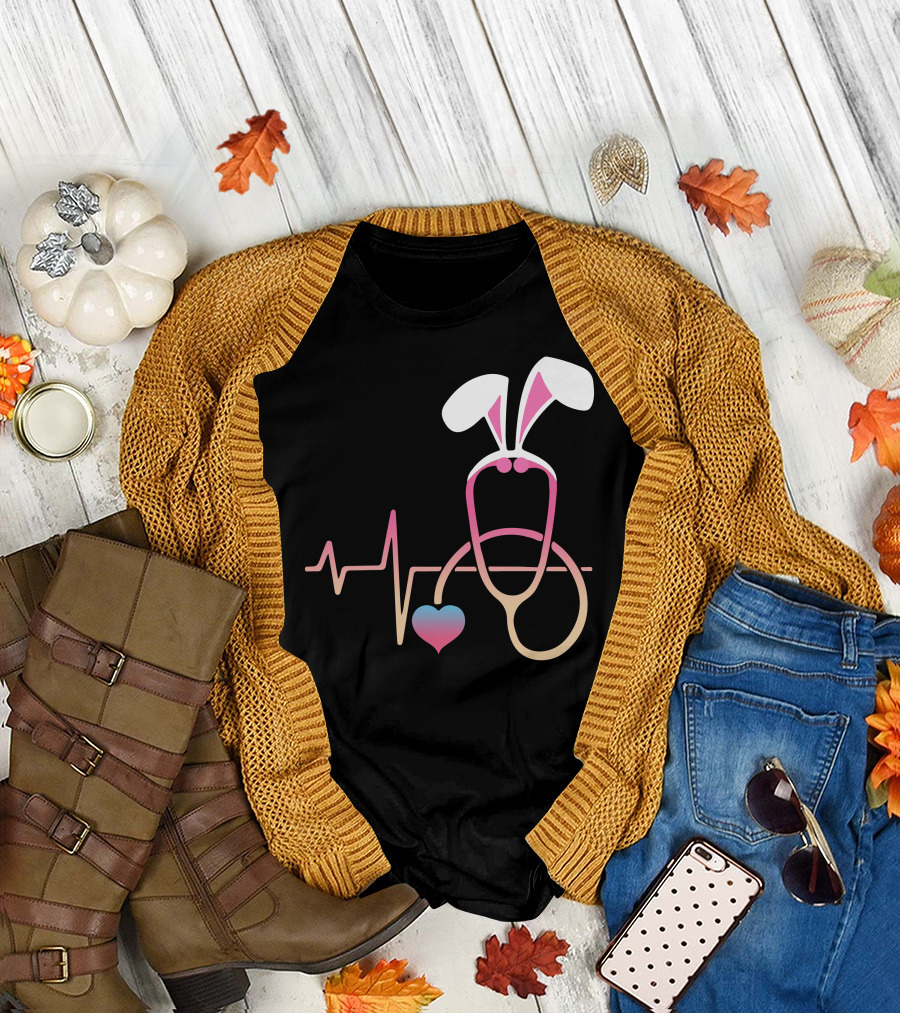 Easter Nurse Bunny Ears Stethoscope Heartbeat T-Shirt